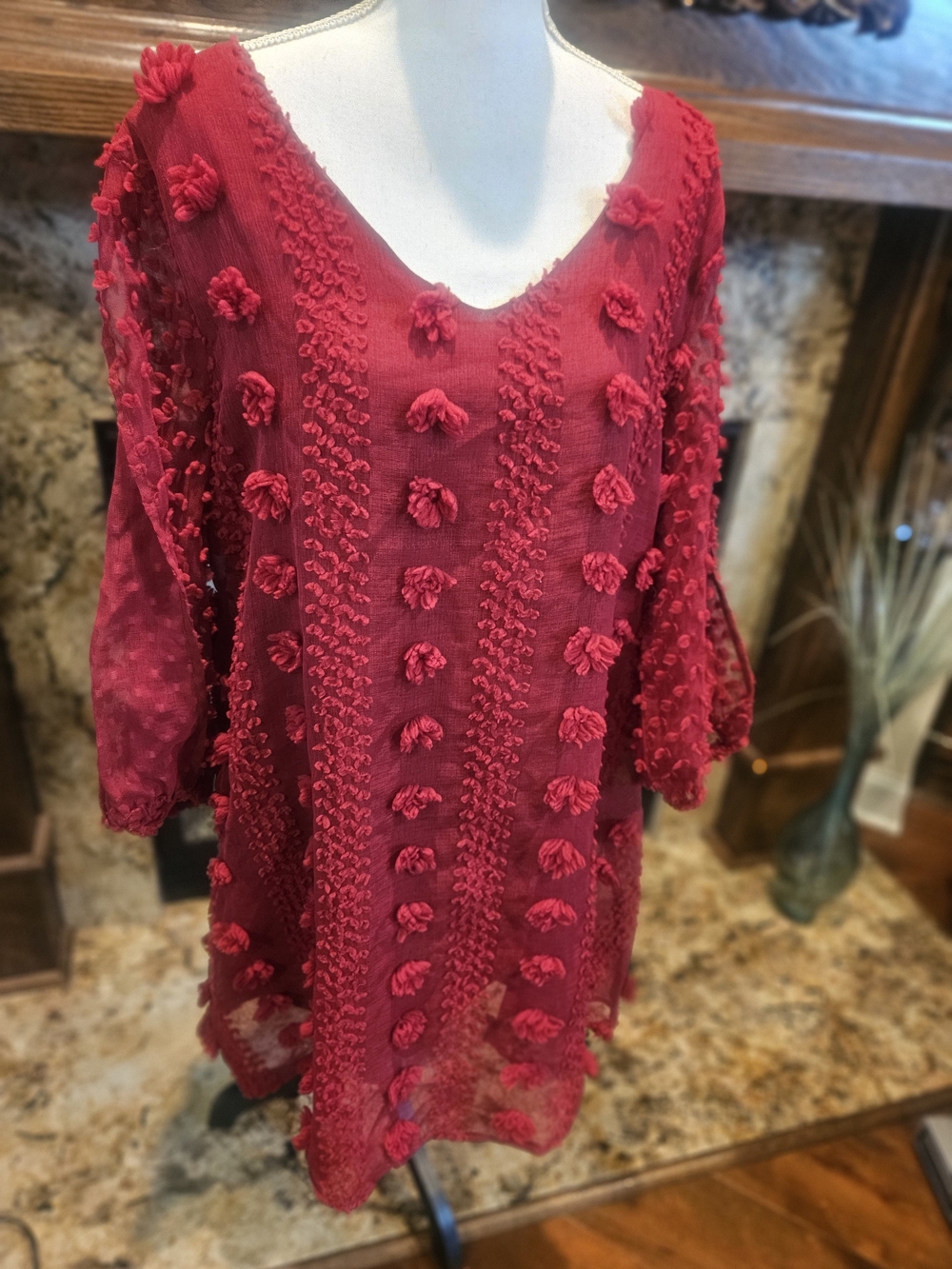Boho Red Pom-Pom Tunic Dress By ODDY